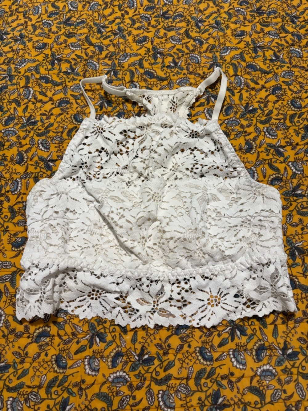 Aerie White Lace Halter Crop Top
